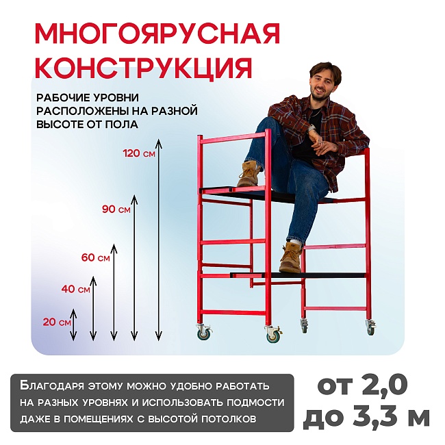Подмости складные малярные многоярусные на колесах H120 — изображение 2