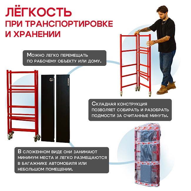 Подмости складные малярные многоярусные на колесах H120 — изображение 5