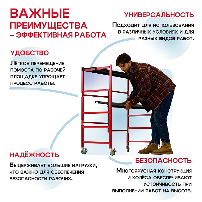 Подмости складные малярные многоярусные на колесах H120 — изображение 7