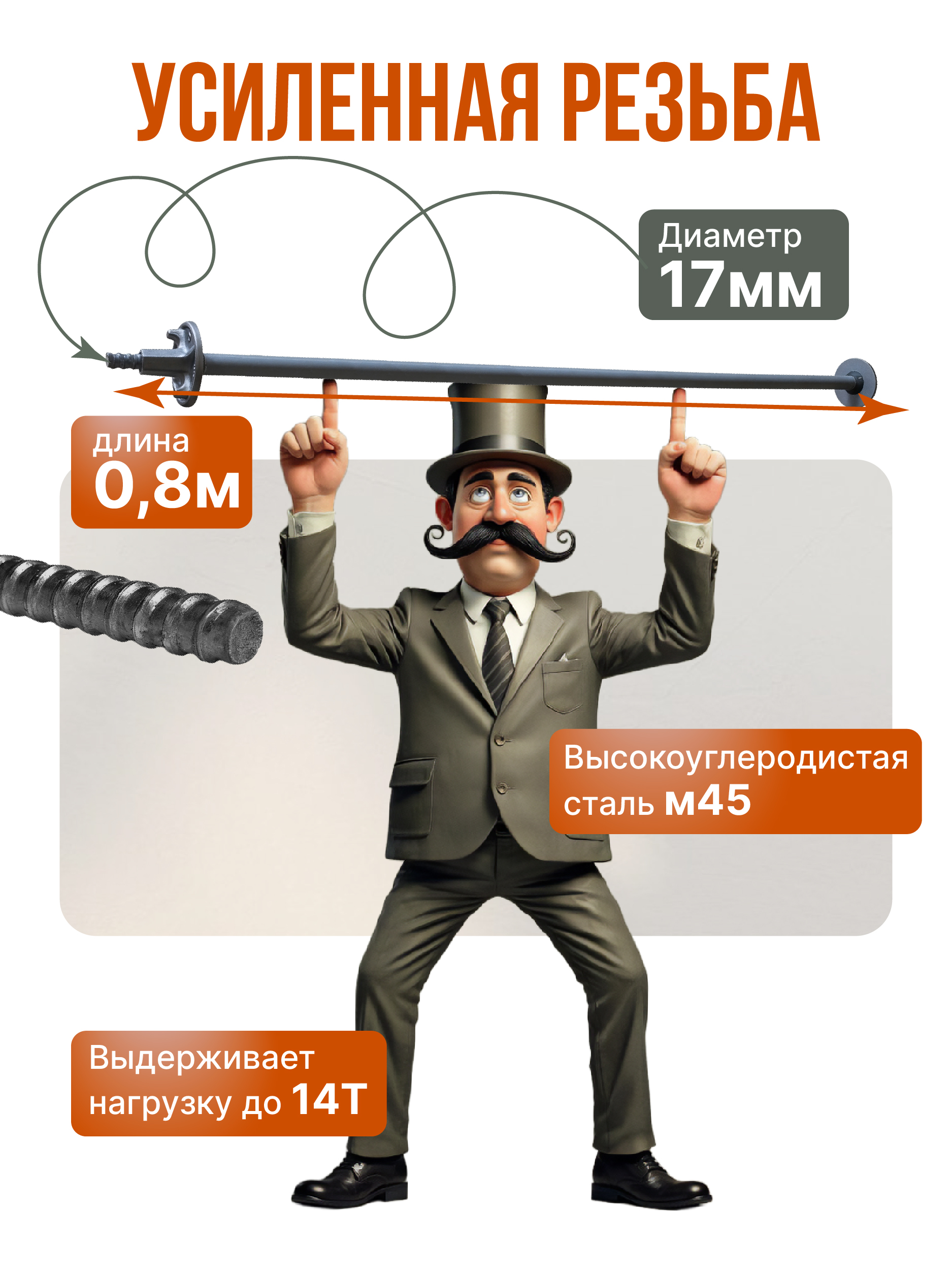 Винт стяжной для опалубки Промышленник горячекатаный 0,8 м упаковка 10 шт. — изображение 3