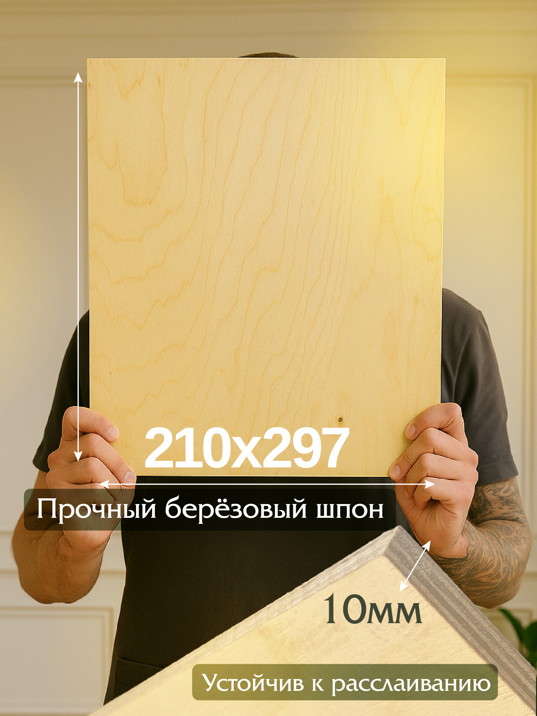 Фанера Промышленник 210x297x10 мм, береза 1 шт.